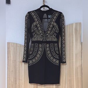 NWT Fashion Magazine Black and Gold Long Sleeve Dress